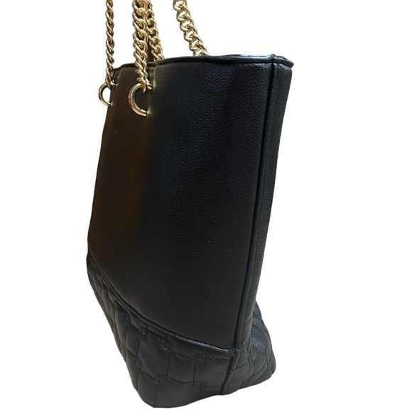 Anne Klein Black Chain Strap Pebble Faux Leather Part Quilted Shoulder Tote Bag - Picture 9 of 15